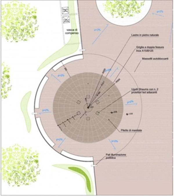 Schema di posa pavimentazione fontana. ©Immagine di Polistudio.