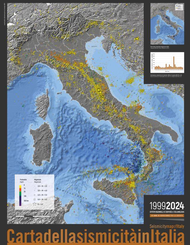 Nuova carta della sismicità in Italia (1999-2024) realizzata dall'INGV