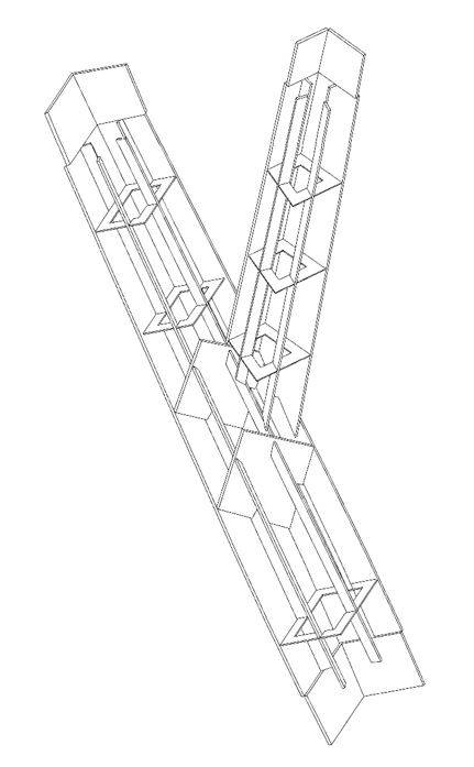 Figura 7 – Il nuovo pilone riprogettato con gli irrigidimenti interni (particolare nodo tra le ramificazioni)