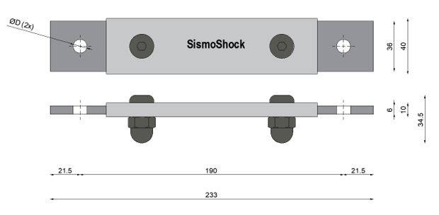 Disegno e dimensioni del dispositivo SismoShock