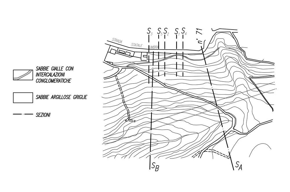 Figura 1 – Carta geologica della zona di costruzione del rilevato armato con geotessile.