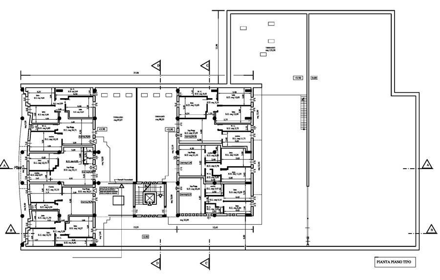 A solo titolo indicativo elaborato grafico dei quattro blocchi in calcestruzzo armato giuntati strutturalmente sui lati