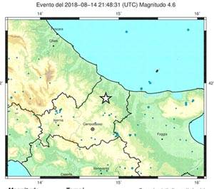 Epicentro della scossa di terremoto in Molise