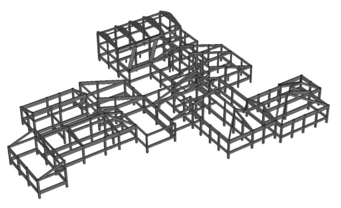 Figura 3: Modellazione strutturale a elementi finiti dell’insieme delle unità strutturali.