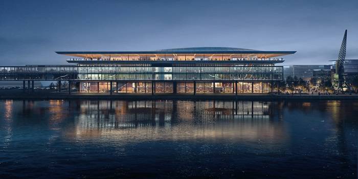 Facciata sul fiume,  Ropax Terminal, Zaha Hadid Architects.
