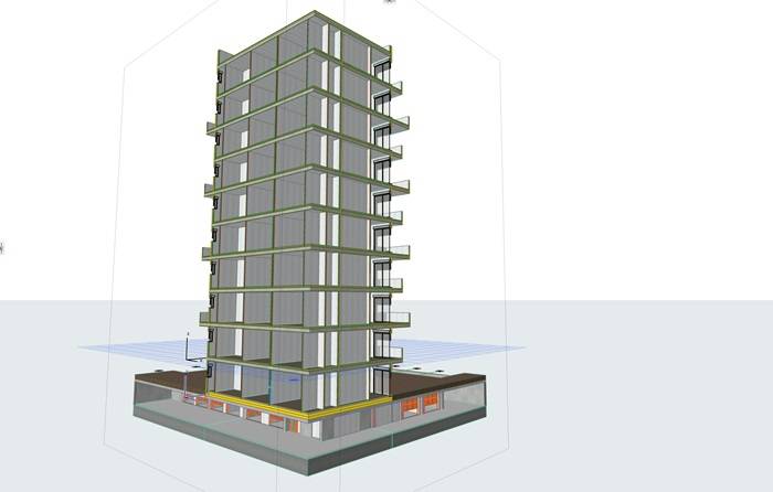 Modellazione con Archicad di una torre di 14 piani a Bologna per la realizzazione di 48 appartamenti Studio Caroleo.