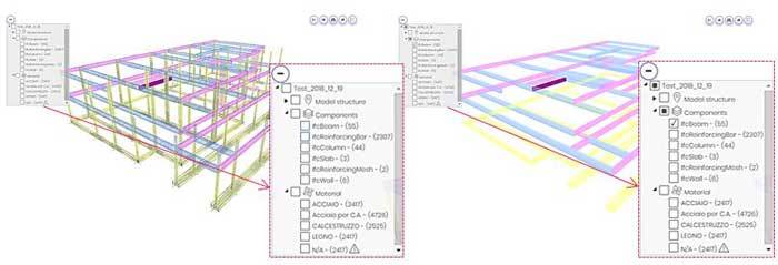 Analisi del modello IFC caricato all’interno della piattaforma Xconstruction tramite albero di selezione