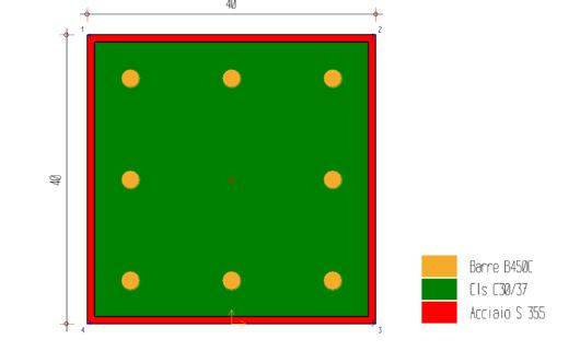 Figura 1 - Sezione e materiali come definiti nel software IS Fuoco (40 x 40 cm, t = 1 cm)