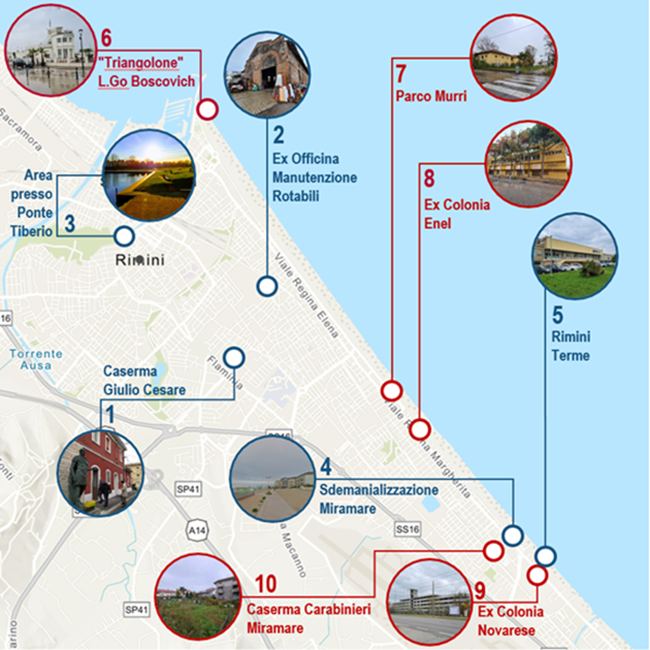 Mappa degli immobili da riqualificare della città di Rimini.