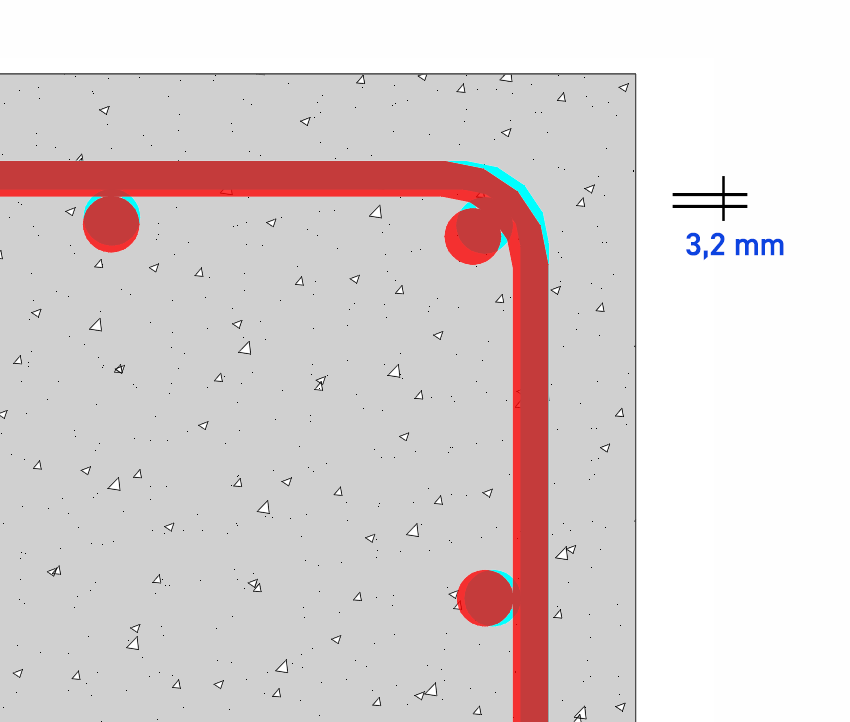 Sovrapposizione armature in pilastro 30x30 nel caso di staffa ø8 (ciano) e ø 10 (rosso)