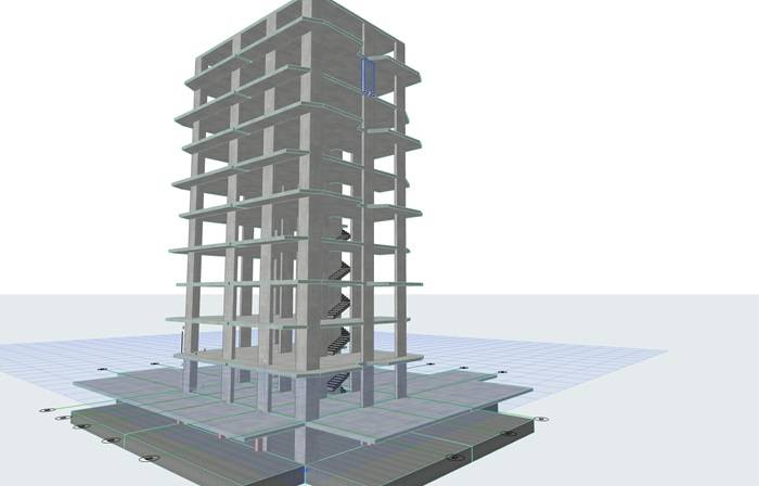 Modellazione con Archicad di una torre di 14 piani a Bologna per la realizzazione di 48 appartamenti, Studio Caroleo.