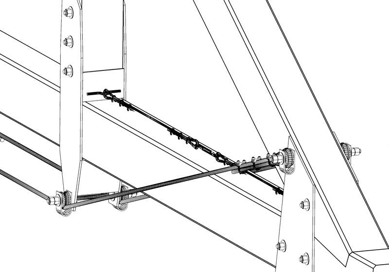 Fig. 8 – Particolare del meccanismo sul puntone senza contatto con il tirante