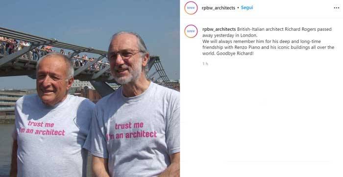 Addio di Renzo Piano all'amico Richard Rogers