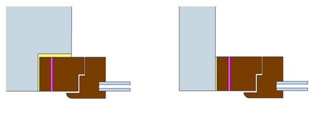 Serramenti: indicazione schematica giunto in battuta (a sinistra); giunto in luce (a destra)