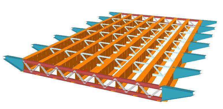 Vista solida elementi beam e truss della modellazione di un ponte