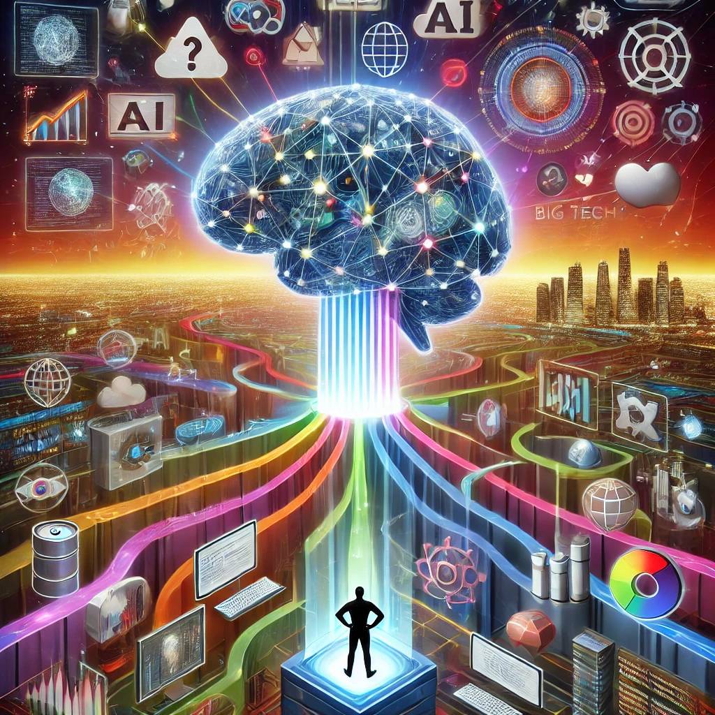 A conceptual illustration depicting the flow of data into an artificial intelligence system