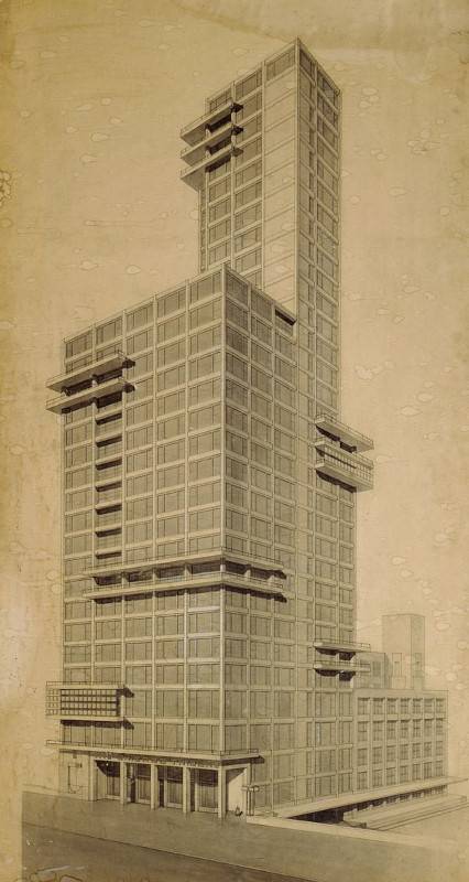 Presentazione di un concorso per un edificio del Chicago Tribune, progetto Walter Gropius e Adolf Meyer, 1922.