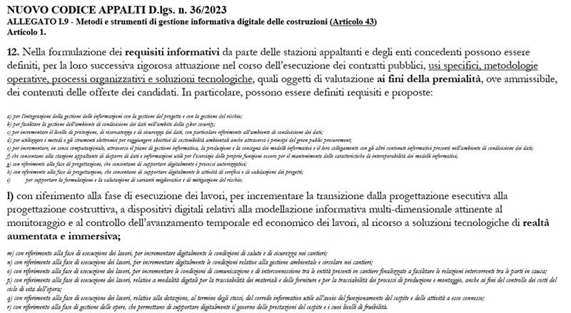 Estratto del Nuovo Codice Appalti n.362023– Allegato 43.