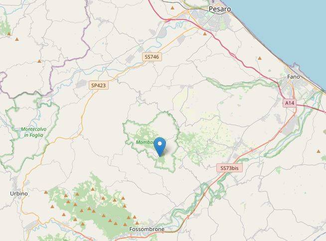 Terremoto comune Montefelicino (PU) scossa 4.1 Mw