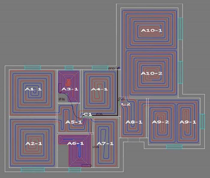 Figura 2: Schema di posa pannelli radianti con EC717 V8_Edilclima.