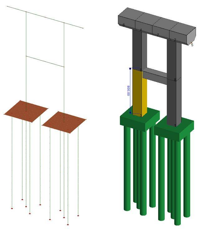 Modello agli elementi finiti e modello solido della pila da ponte in calcestruzzo armato