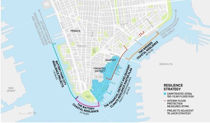 Le quattro zone di Lower Manhattan oggetto di progetti specifici.