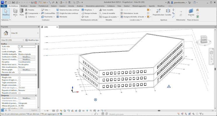 Visualizzazione in Revit dei tre punti di riferimento dei sistemi di coordinate