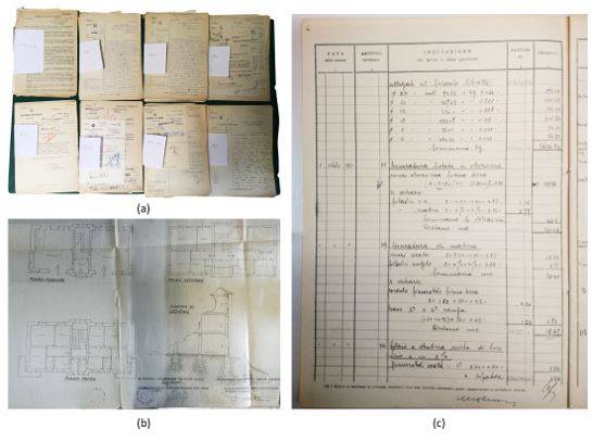 Ricerca documentale: a) cronologica documenti; b) planimetrica catastale; c) computo metrico.