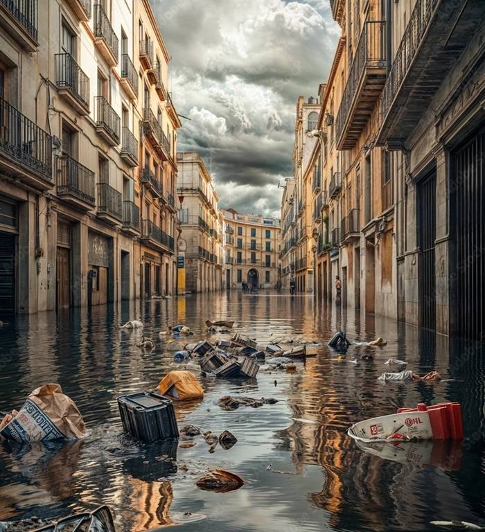 Immagini dell’alluvione che ha colpito alcuni centri abitati attorno a Valencia.