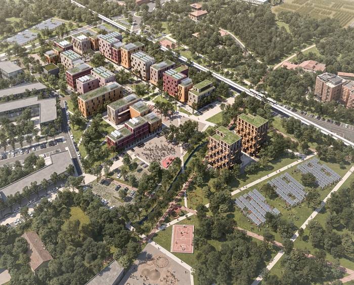 Nuovo Ecodistretto Bertalia-Lazzaretto di Bologna, vista render.