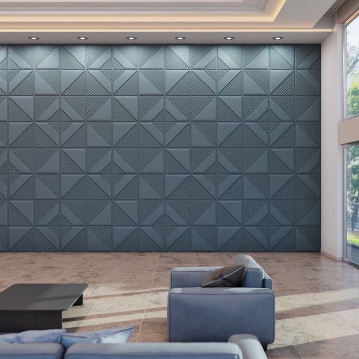 I quadrotti Isolspace Skin Wall permettono composizioni personalizzabili, pattern geometrici su porzioni di parete, con colori e rilievi che riflettono la luce creando un effetto materico raffinato e d’impatto.