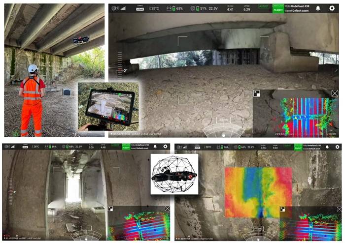Ispezione di infrastrutture il drone permette all’operatore di raggiungere dettagli costruttivi in quota come i pulvini e gli appoggi di un viadotto