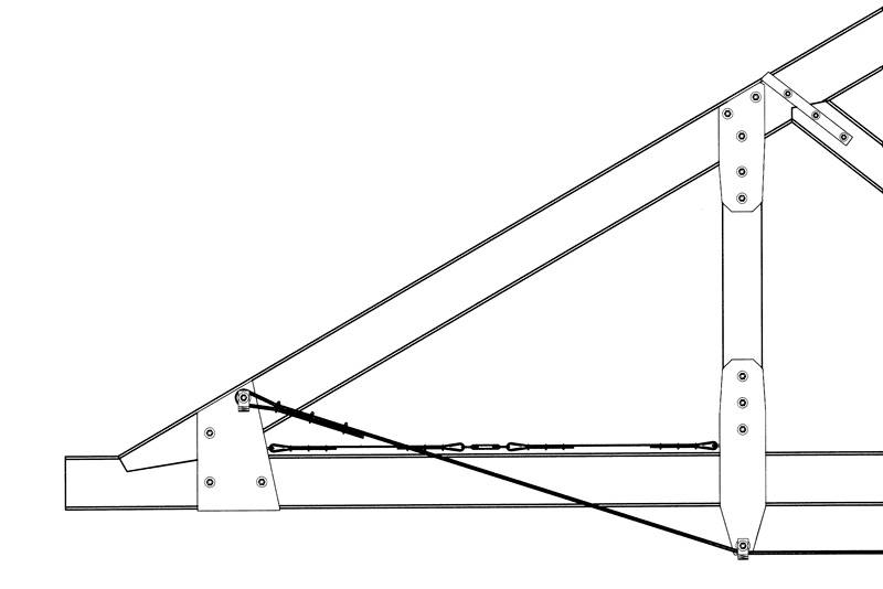 Fig. 7 – Soluzione di rinforzo con puntone sulla trave di falda, senza il contatto con il tirante