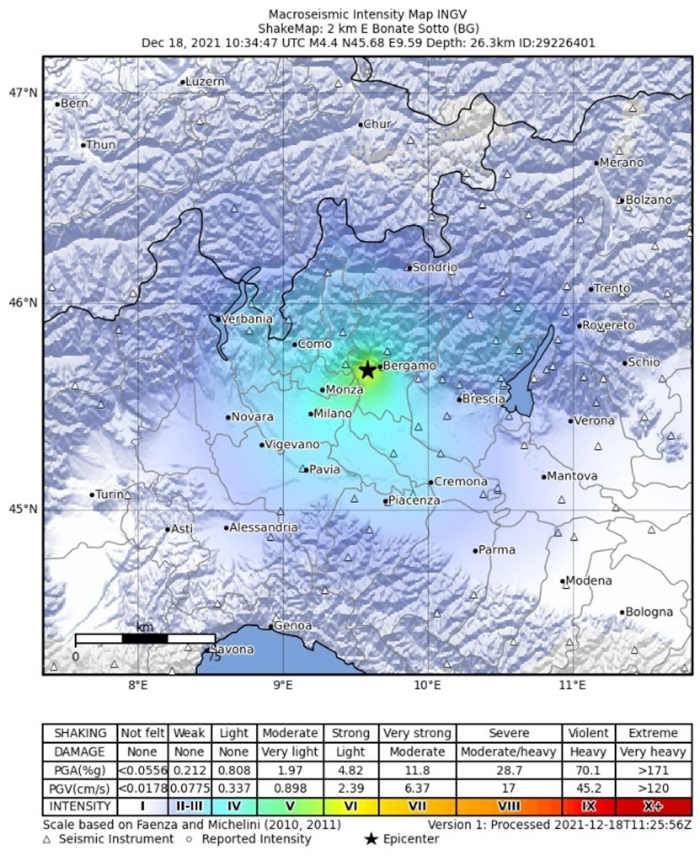Terremoto 18 dicembre 2021-Epicentro Bonate di Sotto