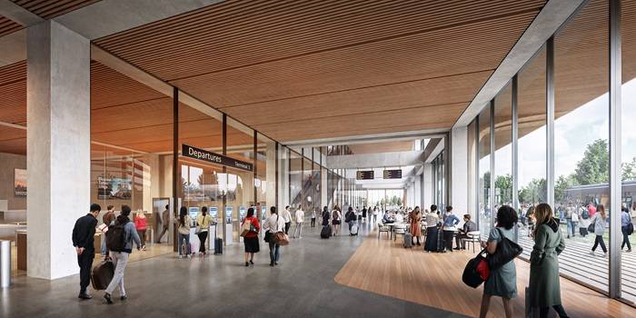 Ropax Ferry Terminal, Entrata della Hall, Zaha Hadid Architects.