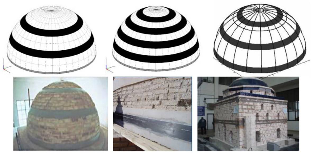 Cerchiature con fasce FRP applicate all’esterno e all’interno, con diverse configurazioni